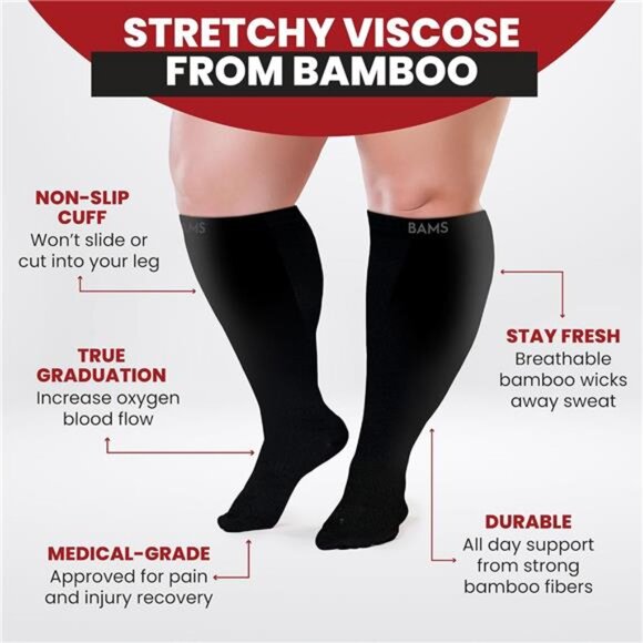 Plus Size Compression Socks Wide Calf XL XXL XXXL – Graduated Knee-High Support - Picture 5 of 6